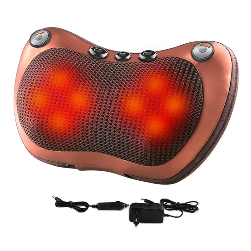 Electric Neck Massage Pillow for Shoulder Back Heating Kneading,Infrared Therapy Shiatsu Head Massager,8 Head