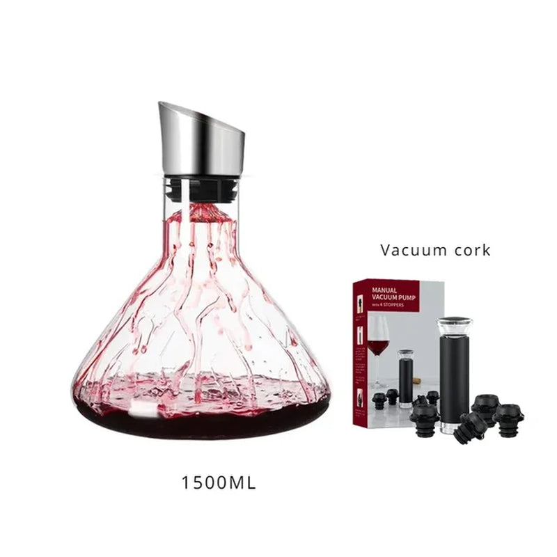 1800ML Handmade Lead-Free Crystal Glass Large Red Wine Quick Decanter Household Wine Dispenser Pot Set Iceberg Decanter